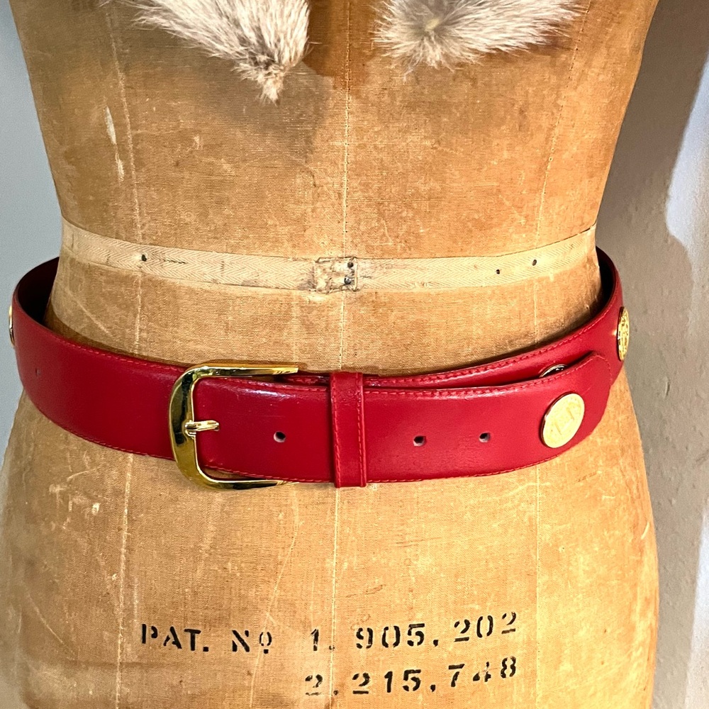 Arrivanto Red Leather Belt with Coins - Picture 3 of 9